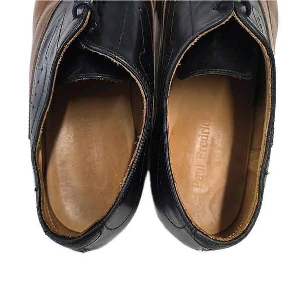 Paul Fredrick Mens 11.5 Wingtip Oxford Shoes Two Tone Black Brown Leather Italy